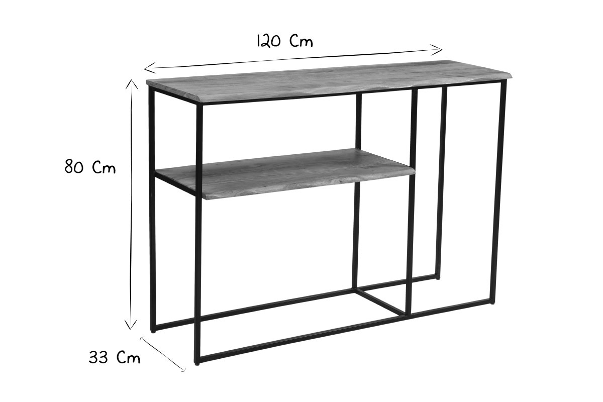 Console piccolo sgabello in acacia e metallo nero  LOCK