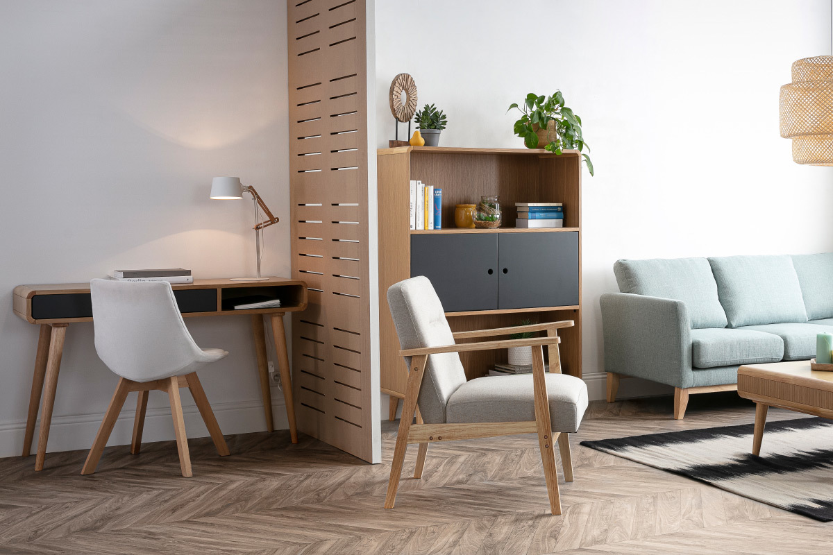Console-scrivania scandinava rovere chiaro e grigio L120 cm COPENHAGUE