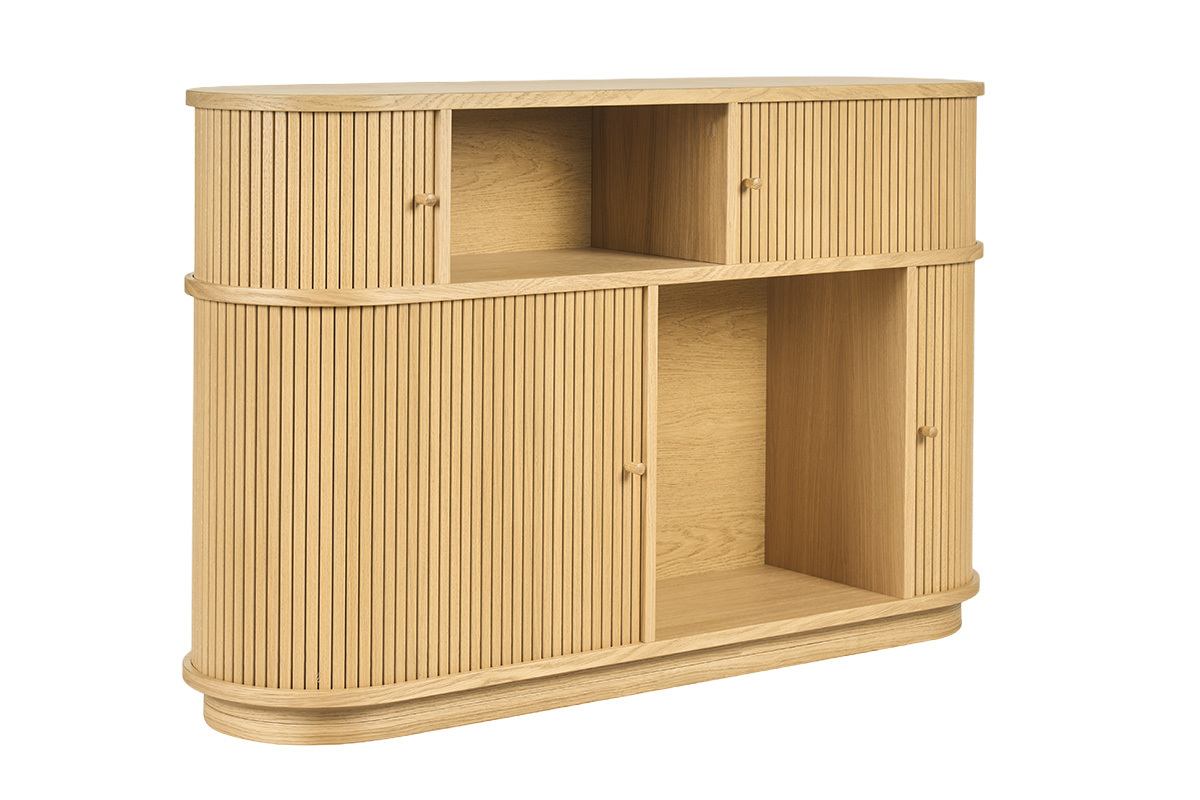 Console vintage in legno chiaro quercia con porte scorrevoli L120 cm EPIC