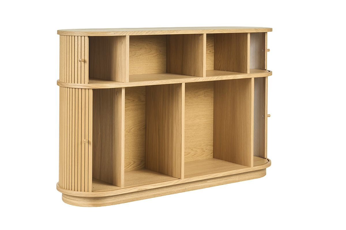 Console vintage in legno chiaro quercia con porte scorrevoli L120 cm EPIC