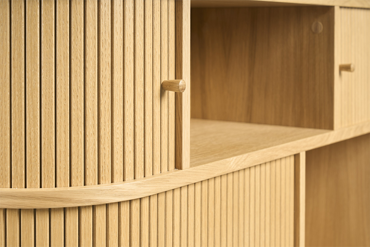 Console vintage in legno chiaro quercia con porte scorrevoli L120 cm EPIC