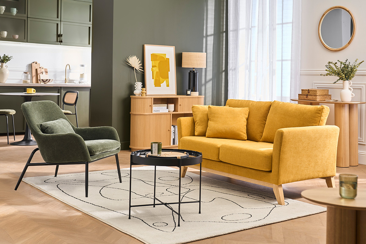 Console vintage in legno chiaro quercia con porte scorrevoli L120 cm EPIC