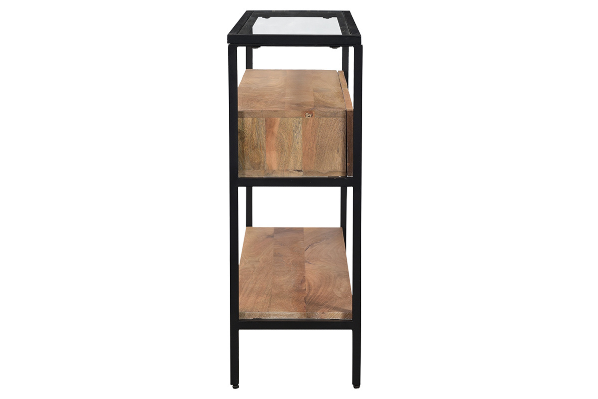 Consolle con piano in vetro e cassetti in legno massello di mango L100 cm SITA
