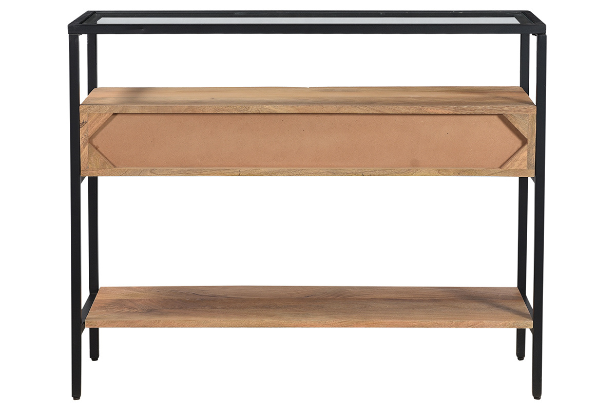 Consolle con piano in vetro e cassetti in legno massello di mango L100 cm SITA