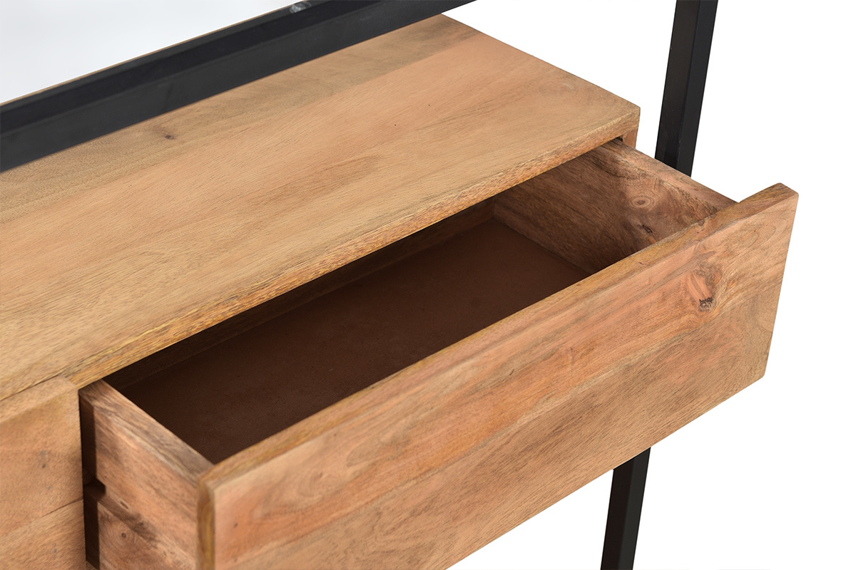 Consolle con piano in vetro e cassetti in legno massello di mango L100 cm SITA