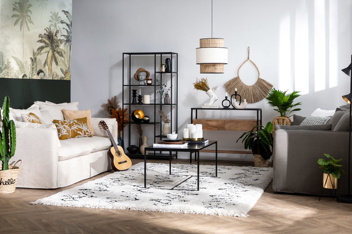Consolle con piano in vetro e cassetti in legno massello di mango L100 cm SITA