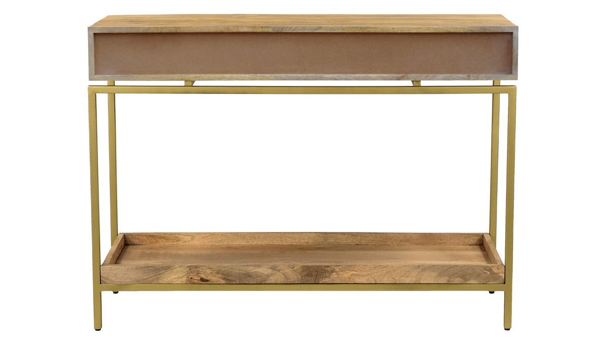 Consolle con ripiani 2 cassetti legno chiaro massello di mango e metallo dorato L110 cm OCTAVIE