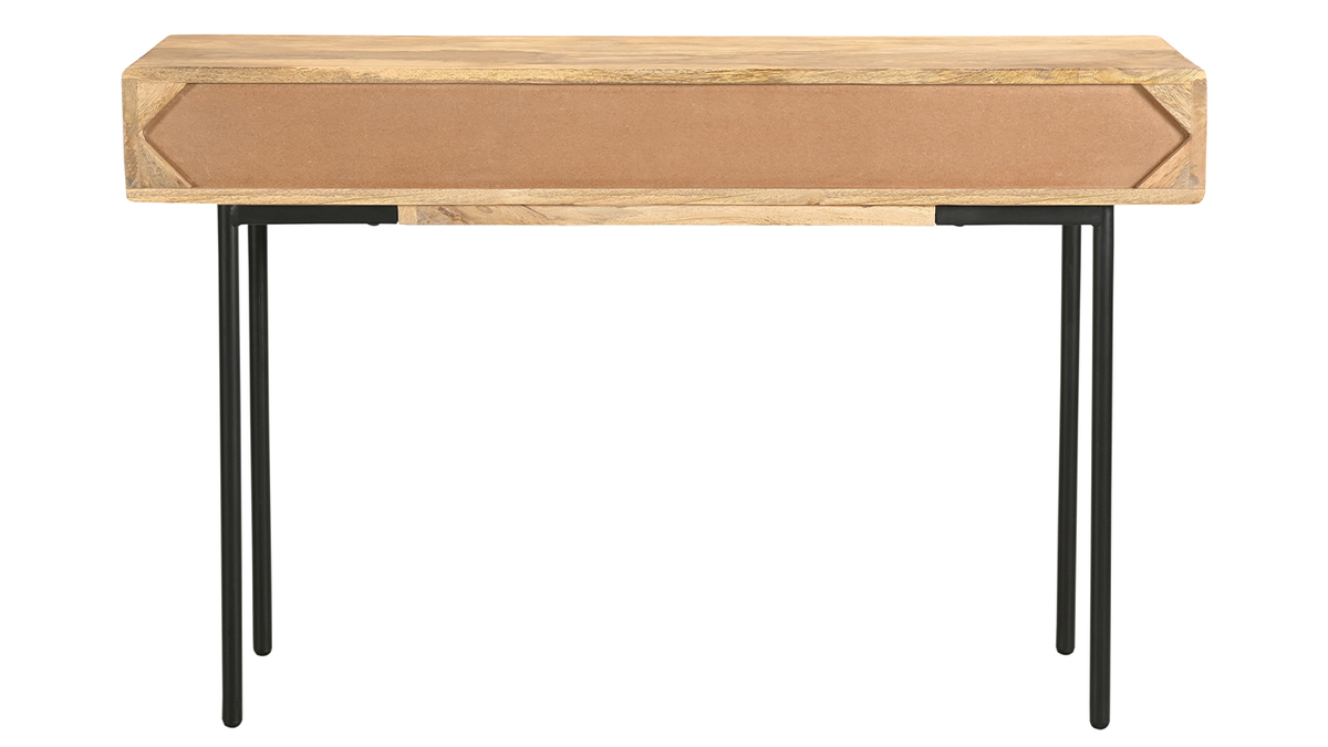 Consolle con ripiani 3 cassetti in legno chiaro massello di mango e metallo nero L120 cm JUDE