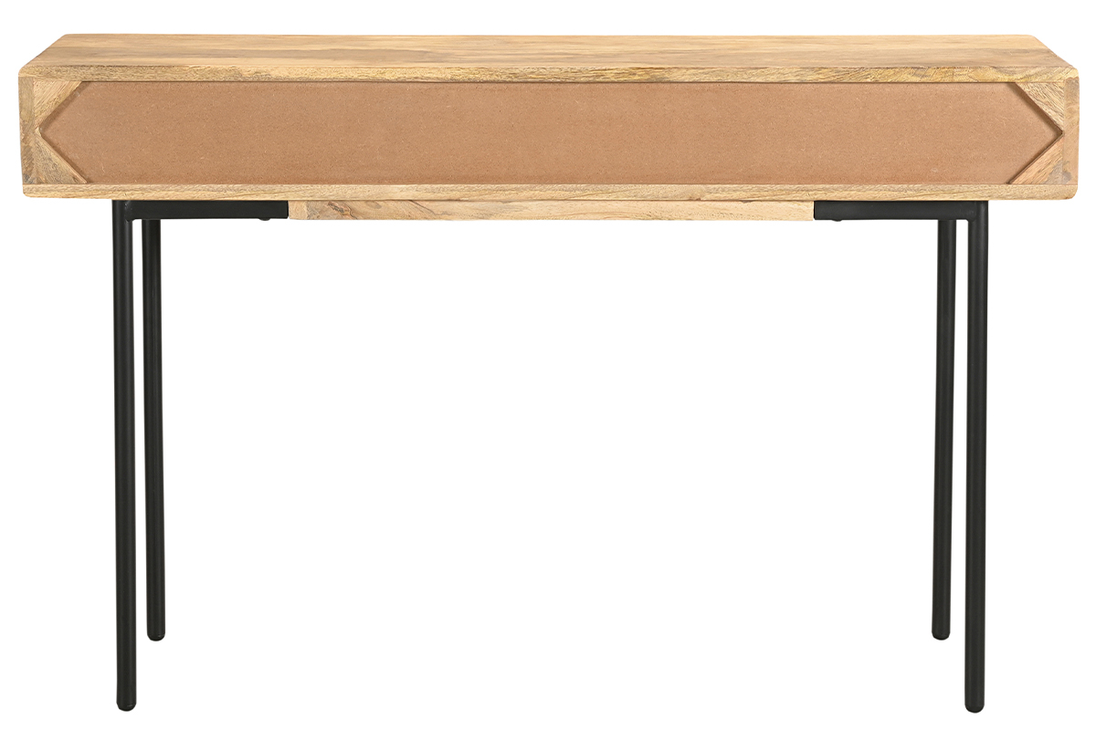 Consolle con ripiani 3 cassetti in legno chiaro massello di mango e metallo nero L120 cm JUDE