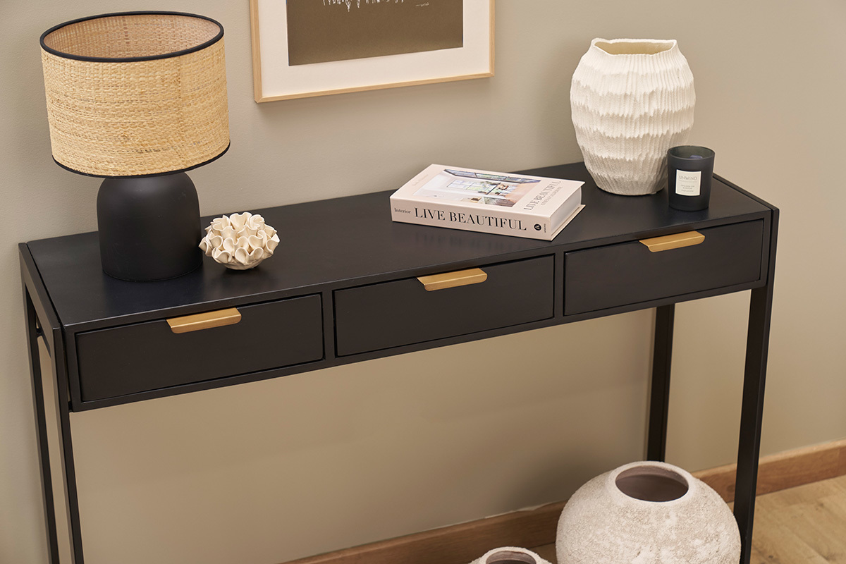 Consolle design con cassetti nero e oro L115 cm AVIDAN