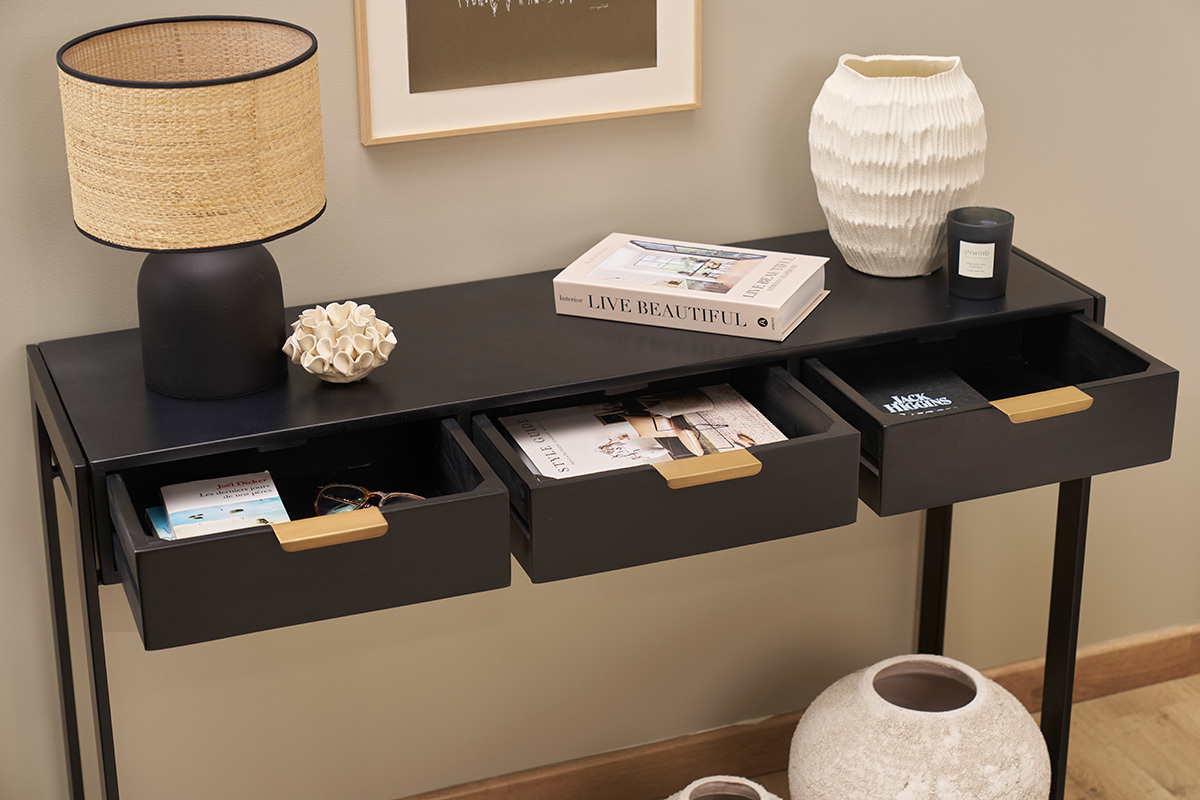 Consolle design con cassetti nero e oro L115 cm AVIDAN