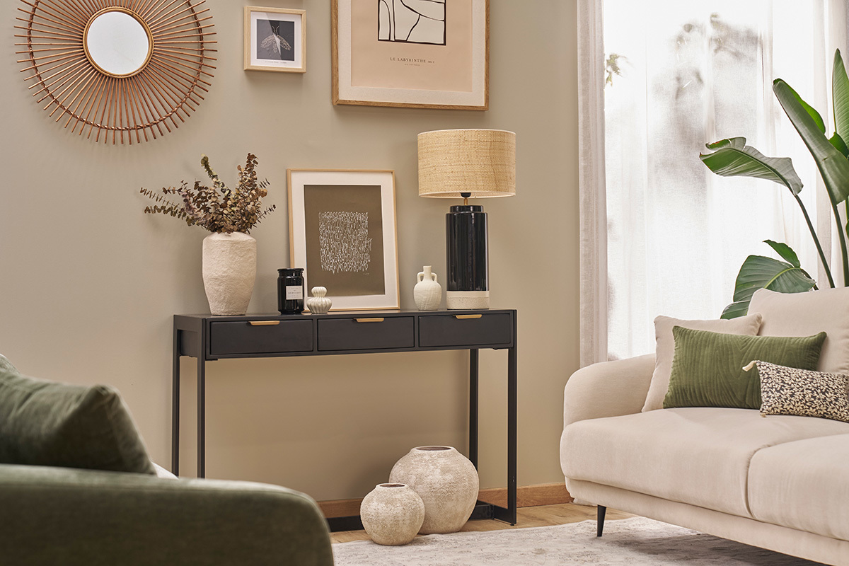 Consolle design con cassetti nero e oro L115 cm AVIDAN