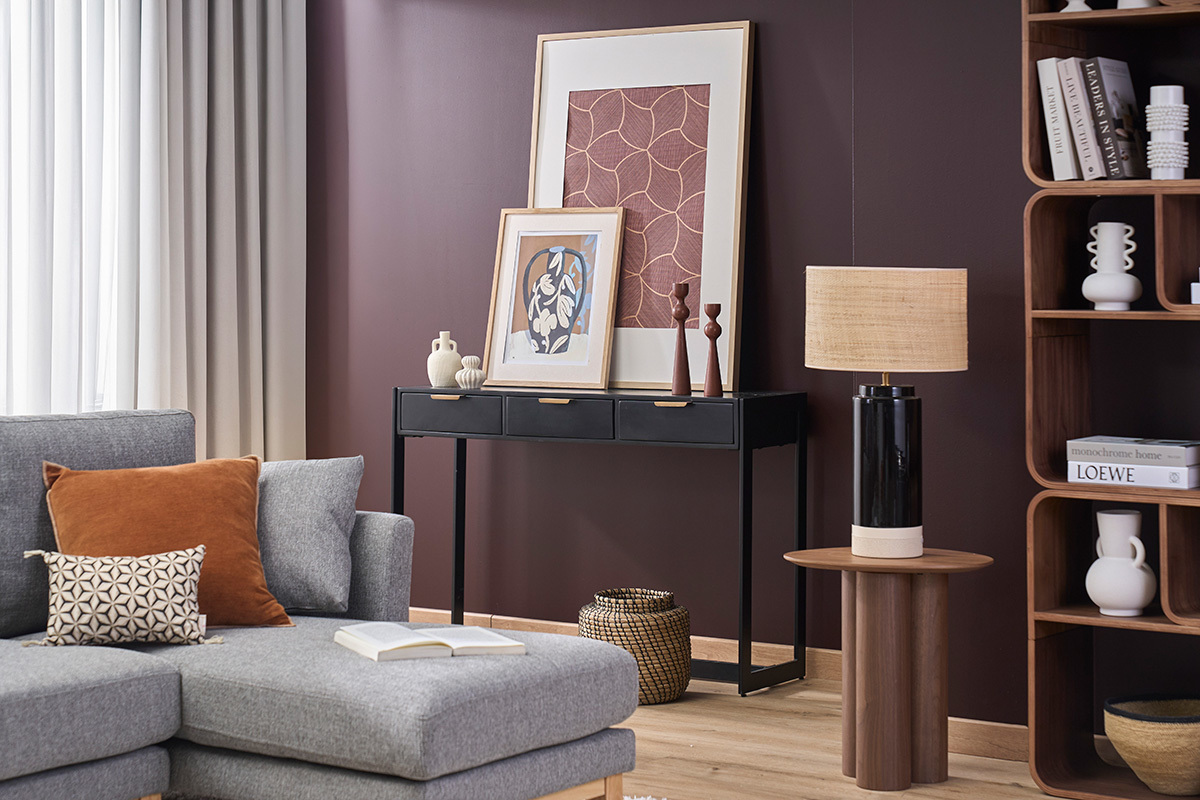 Consolle design con cassetti nero e oro L115 cm AVIDAN