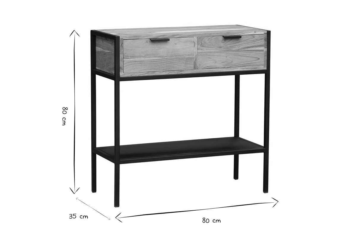 Consolle in acacia e metallo nero 2 cassetti ARTHUS