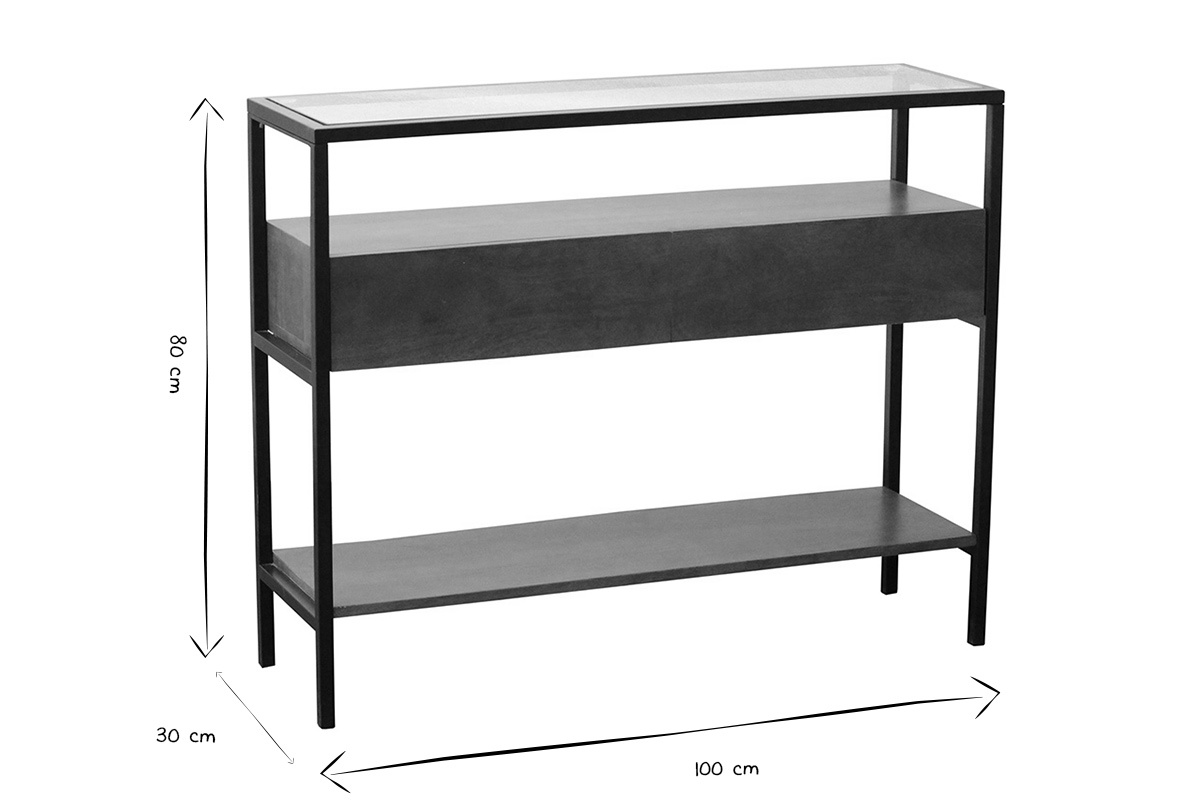 Dimensioni della console SITA in nero e bianco: L100 x P30 x H80 cm