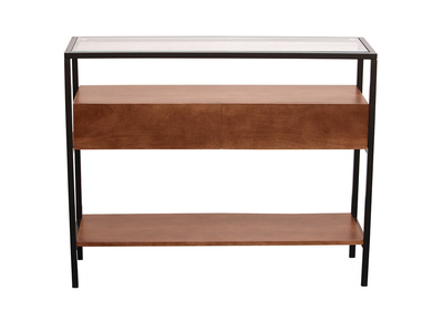 Consolle in legno scuro massello di mango e piano in vetro 2 cassetti L100 cm SITA