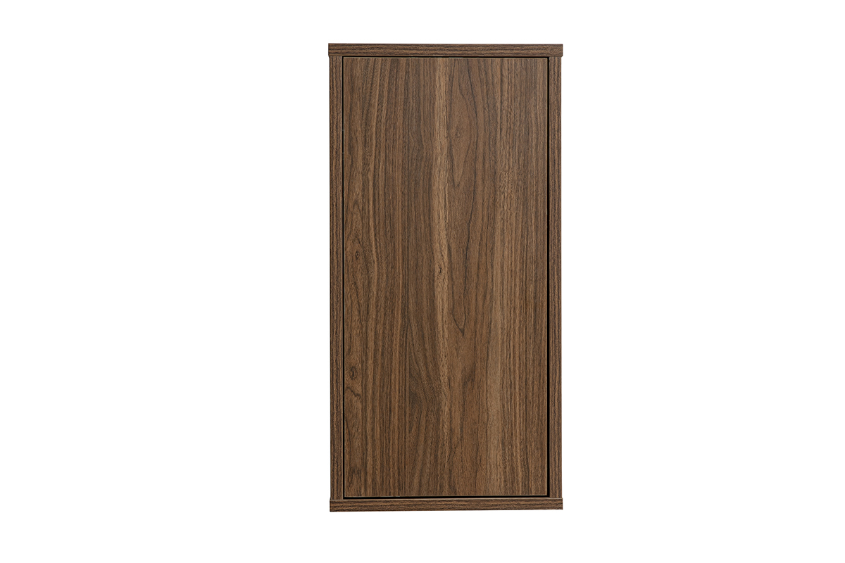 Mensola da parete finitura legno noce scuro, vista frontale, dimensioni L30 x P30 x H60 cm.