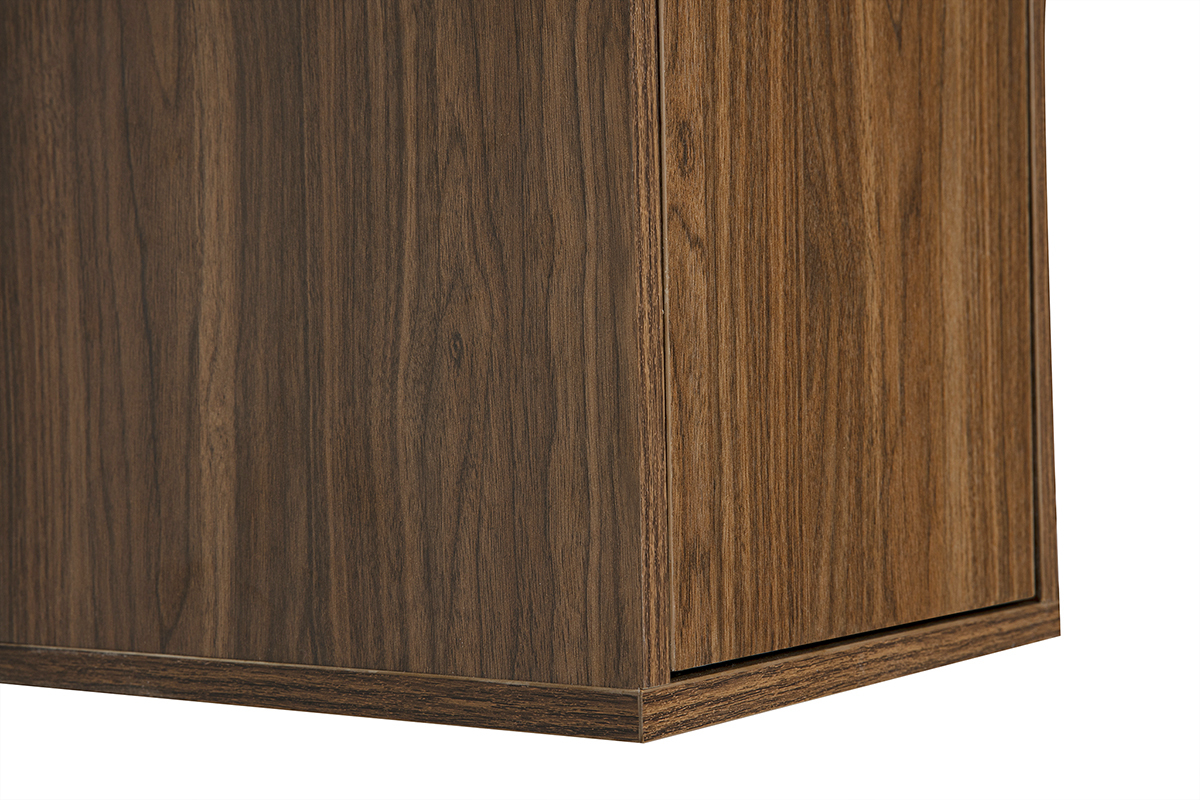 Dettaglio del contenitore da parete FLEXO in finitura legno scuro noce, vista da vicino