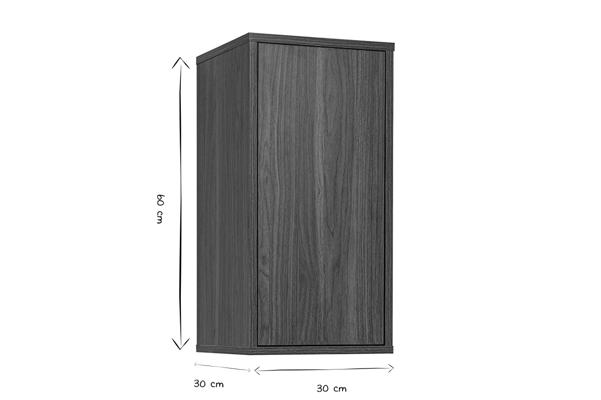 Dimensioni del contenitore da parete in legno scuro L30 cm FLEXO in bianco e nero, altezza 60 cm.