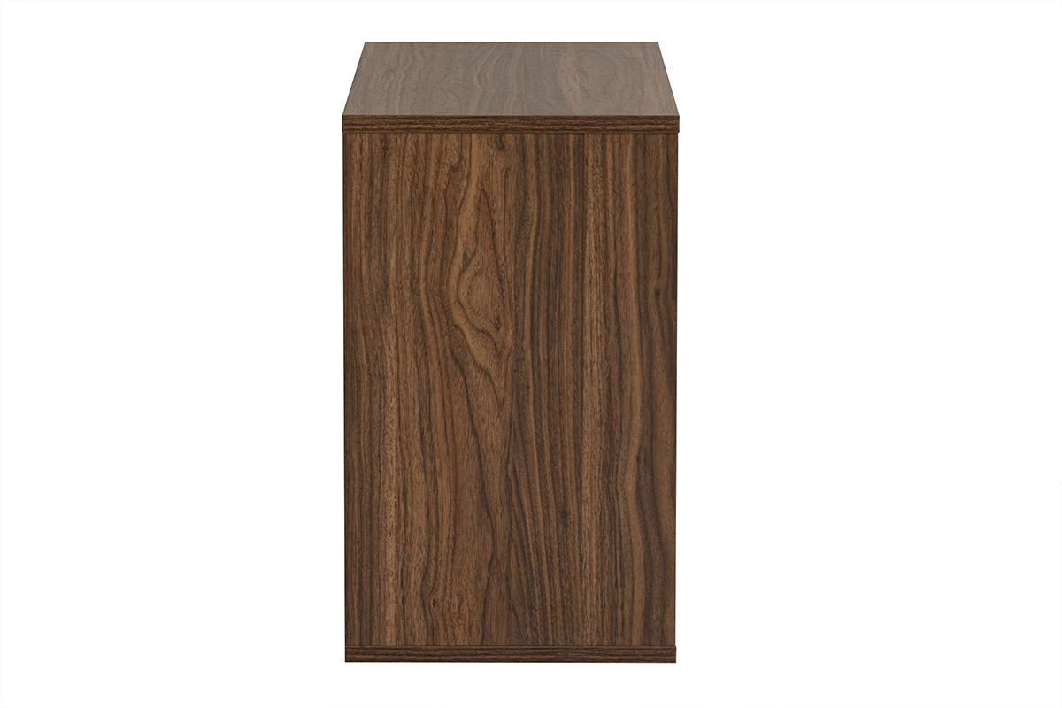 Mensola da parete FLEXO in legno scuro noce, vista laterale, dimensioni L55 x P30 x H50 cm.