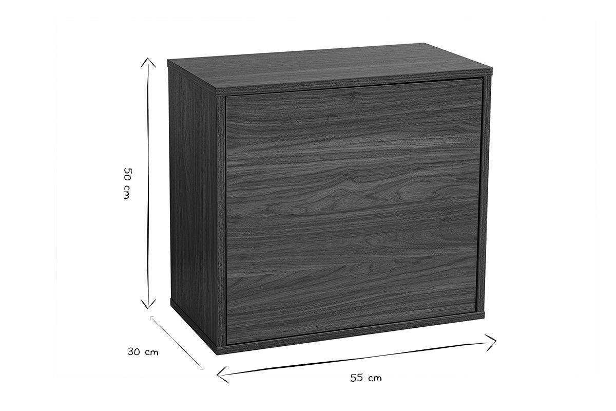 Dimensioni del mobiletto da parete FLEXO in nero e bianco, L55 x P30 x H50 cm.