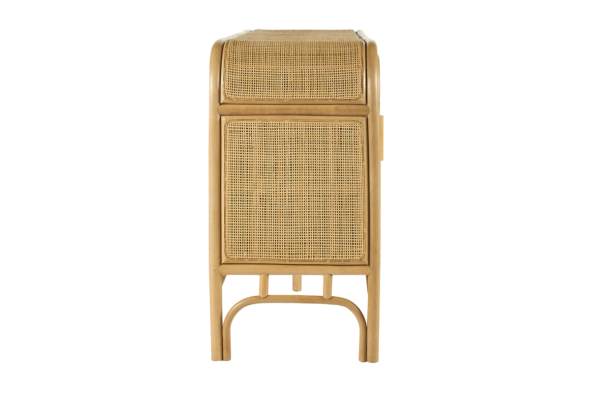 Vista laterale del buffet vintage in rattan GALON con due porte.