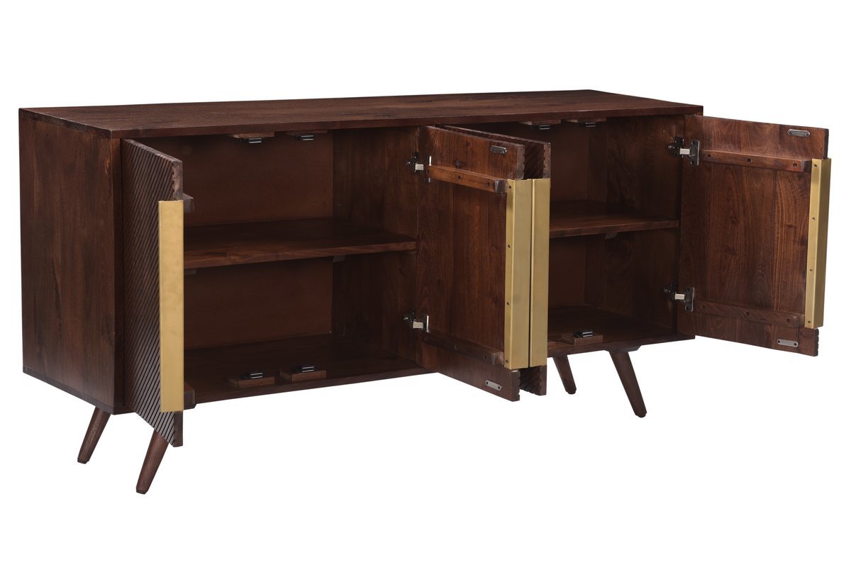 Credenza 4 ante con incisioni in massello di mango L138 cm REKHA