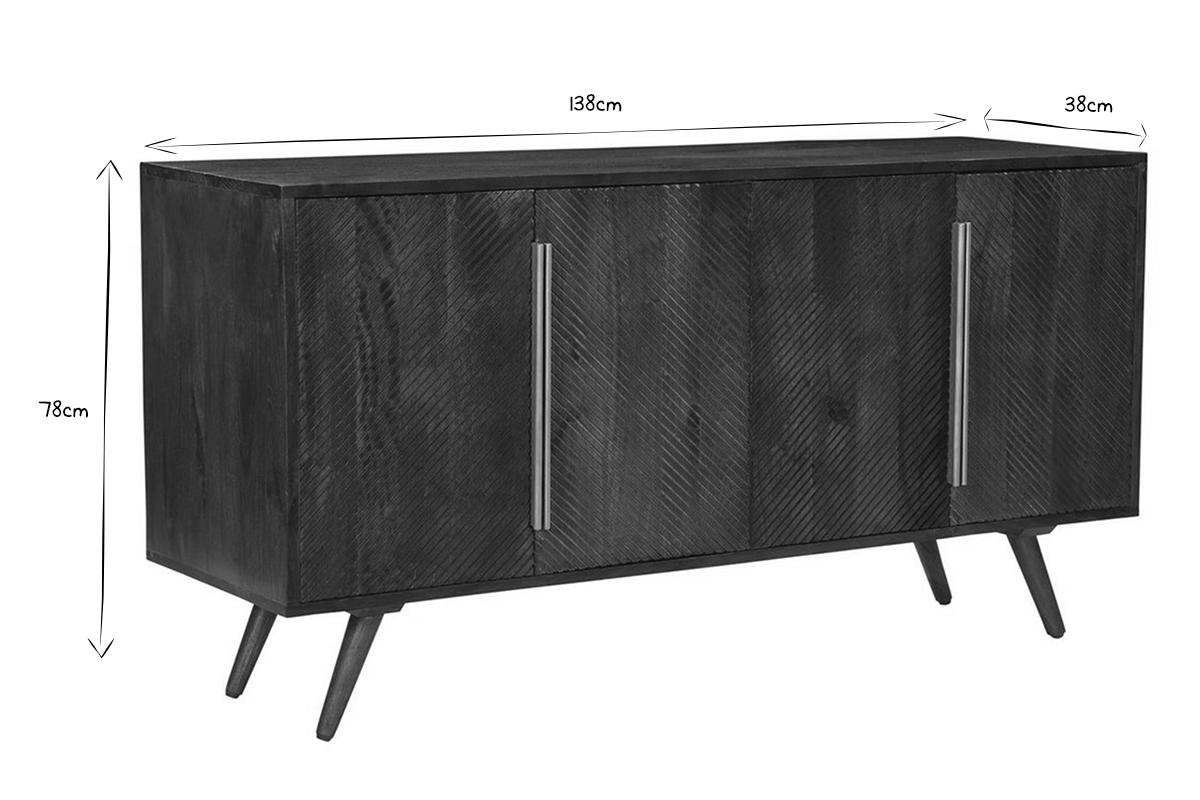 Credenza 4 ante con incisioni in massello di mango L138 cm REKHA