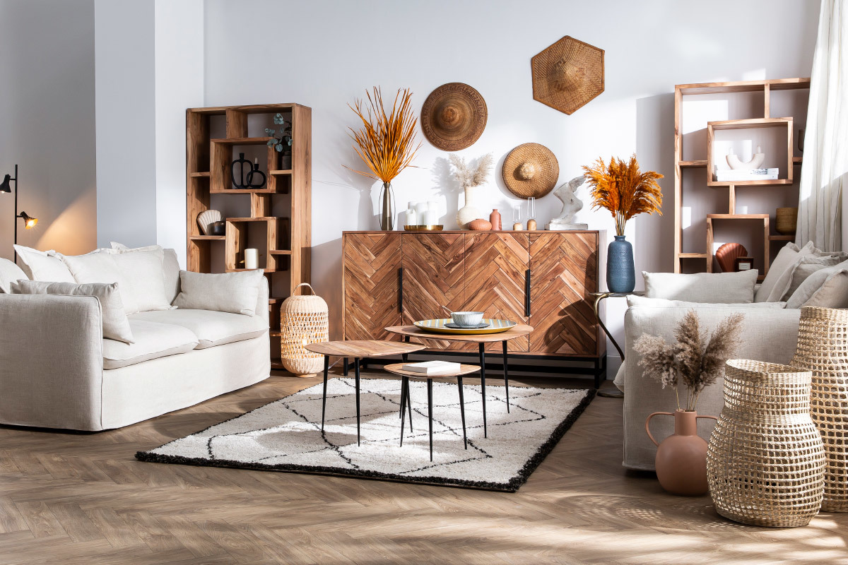 Credenza 4 porte in acacia e metallo nero STICK