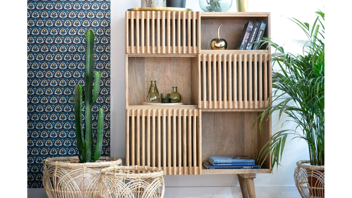 Credenza alta in mango con porte scorrevoli ALBA