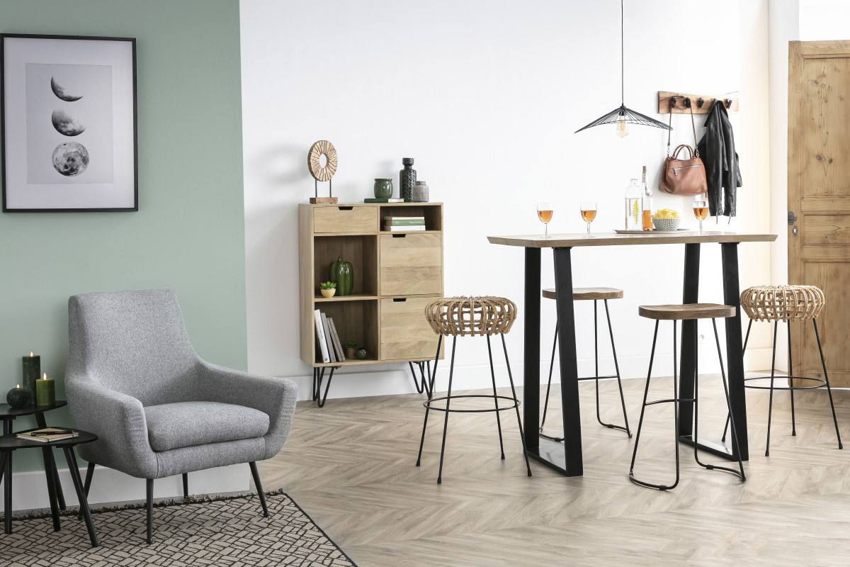 Credenza alta in mango e metallo nero VIBES