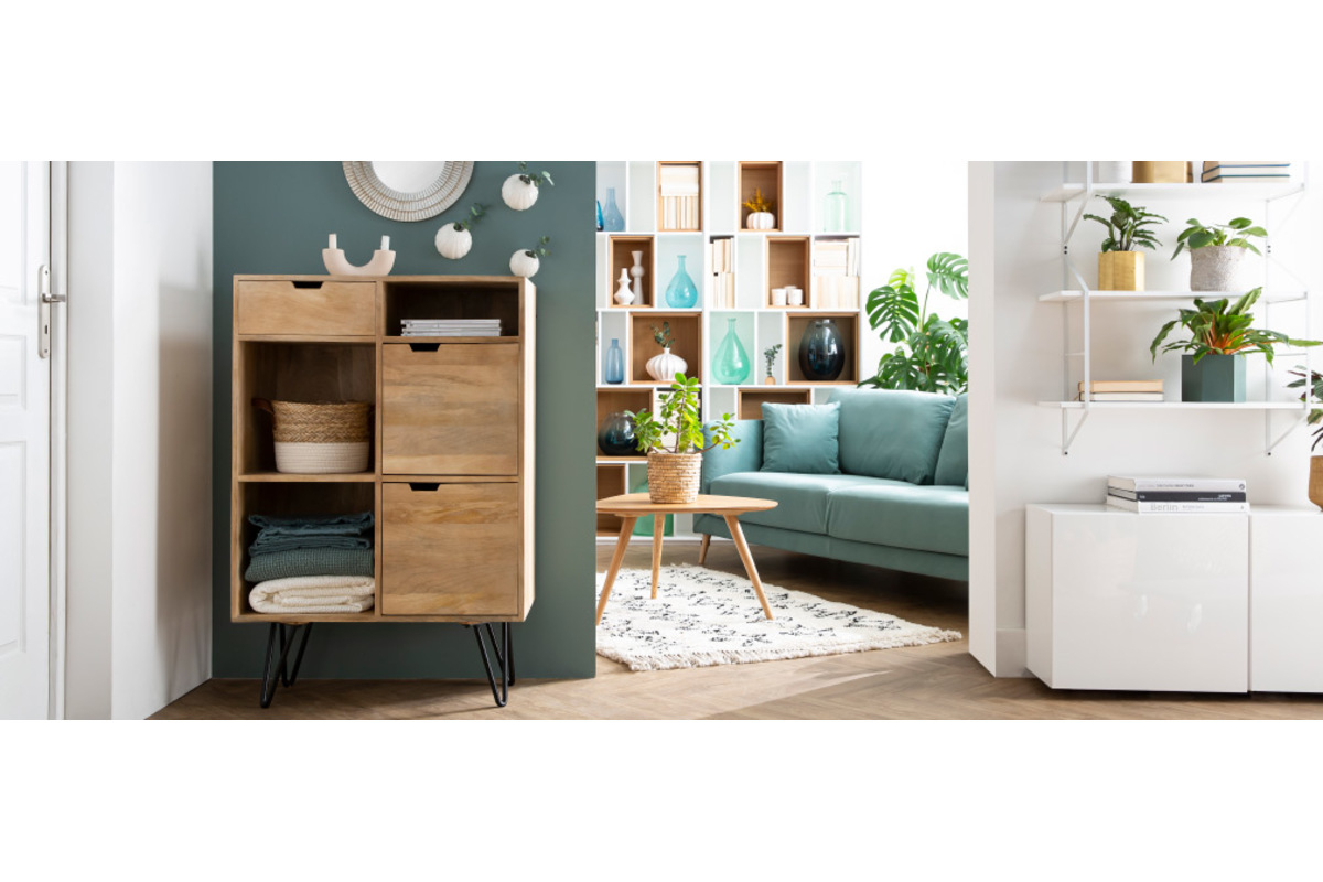 Credenza alta in mango e metallo nero VIBES