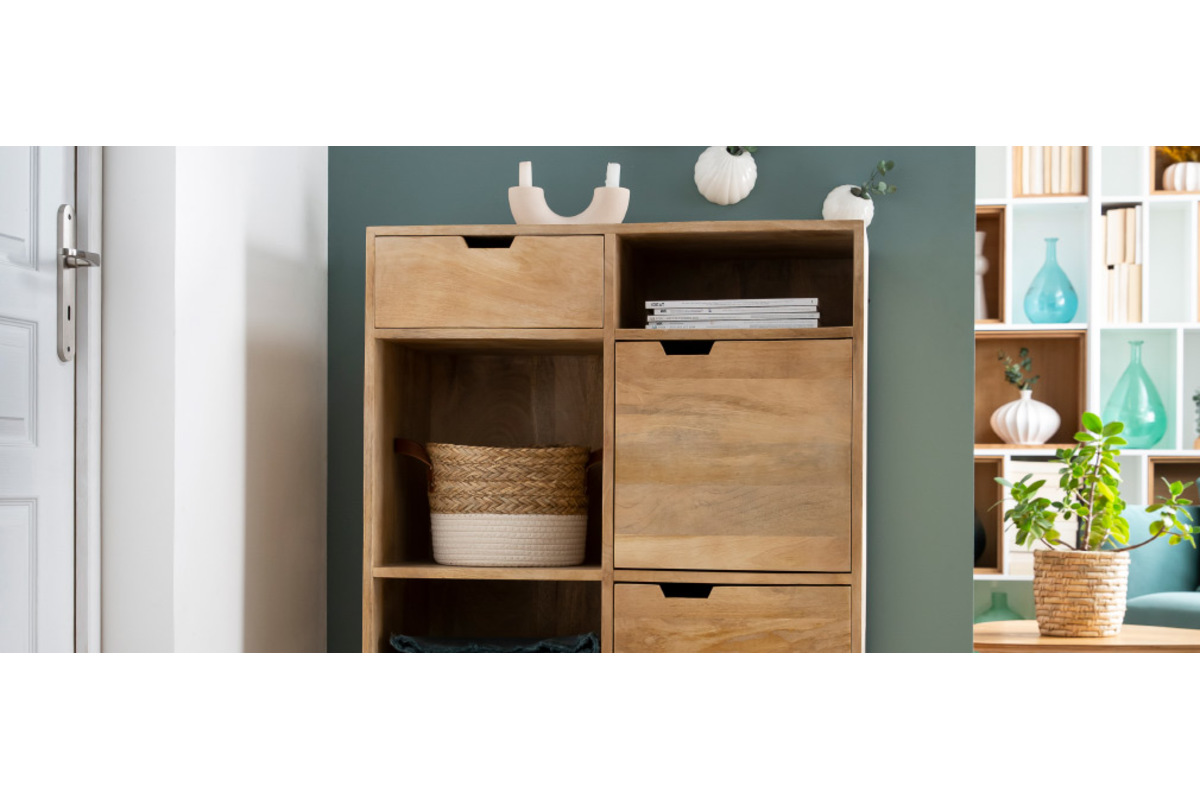 Credenza alta in mango e metallo nero VIBES