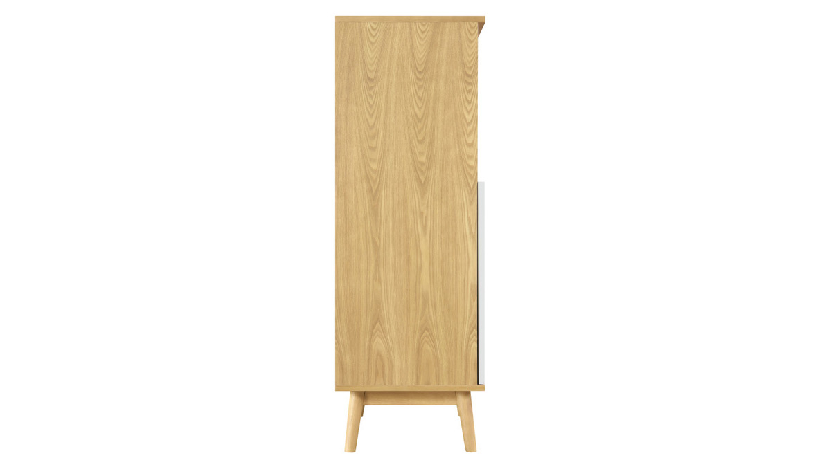 Credenza alta scandinava in legno chiaro e 2 ante bianche TALIA