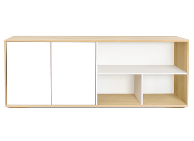 Credenza bassa scandinava bianco e legno chiaro massello di rovere L190 cm EZIA