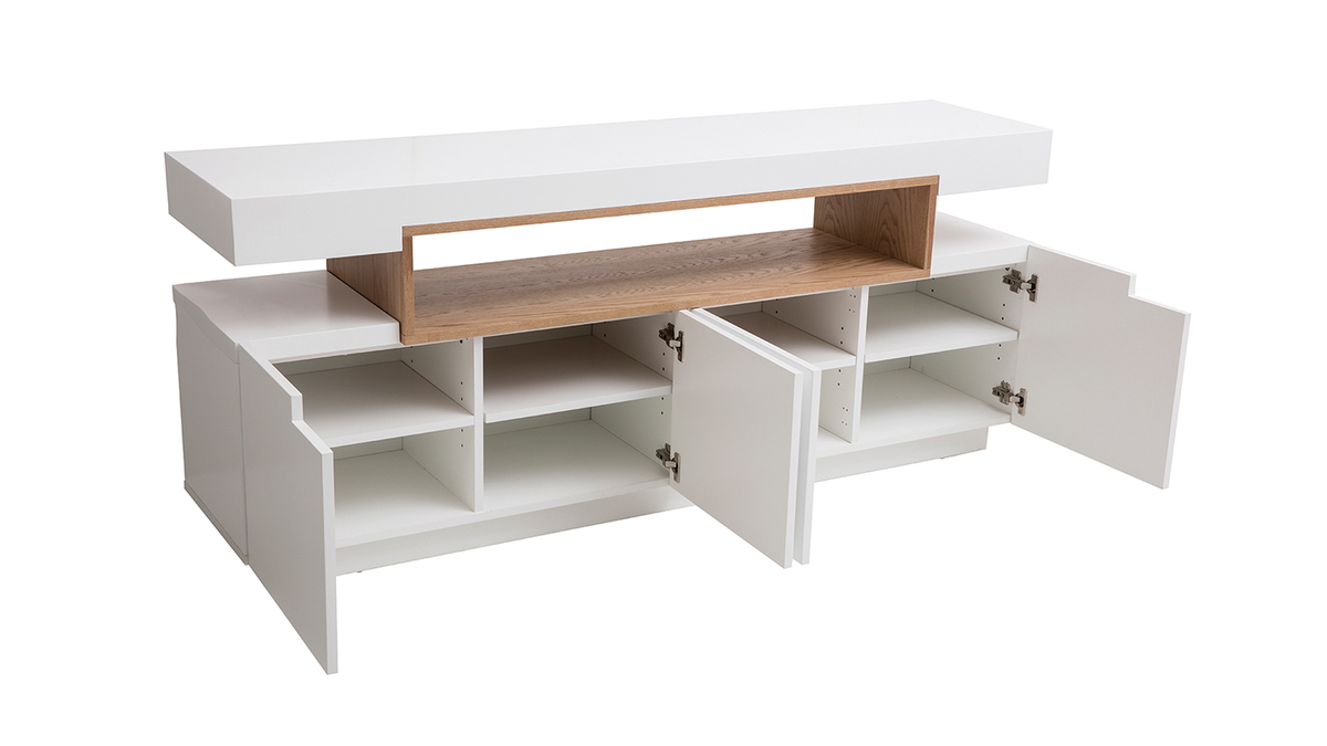 Credenza bianco opaco e nicchia in legno LIVO