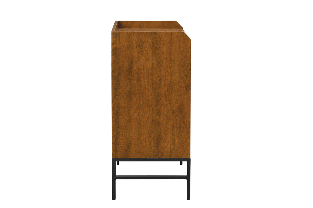 Buffet de rangement pour vinyles en bois massif et m�tal noir, vue de profil.