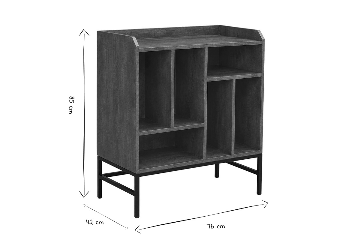 Credenza contenitore per vinili in legno massello e metallo nero L76 cm BLUES