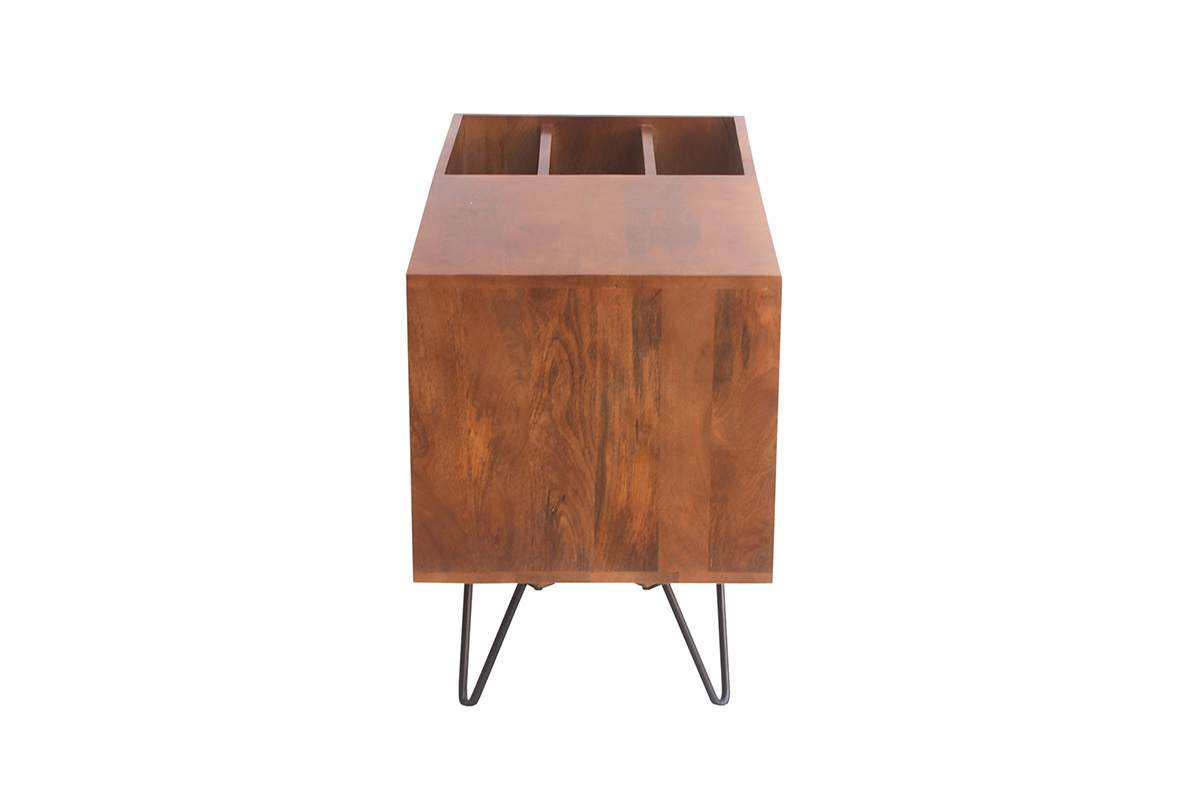 Credenza da collezione vinili in legno di mango massiccio tinto e metallo L90 cm BOOGIE