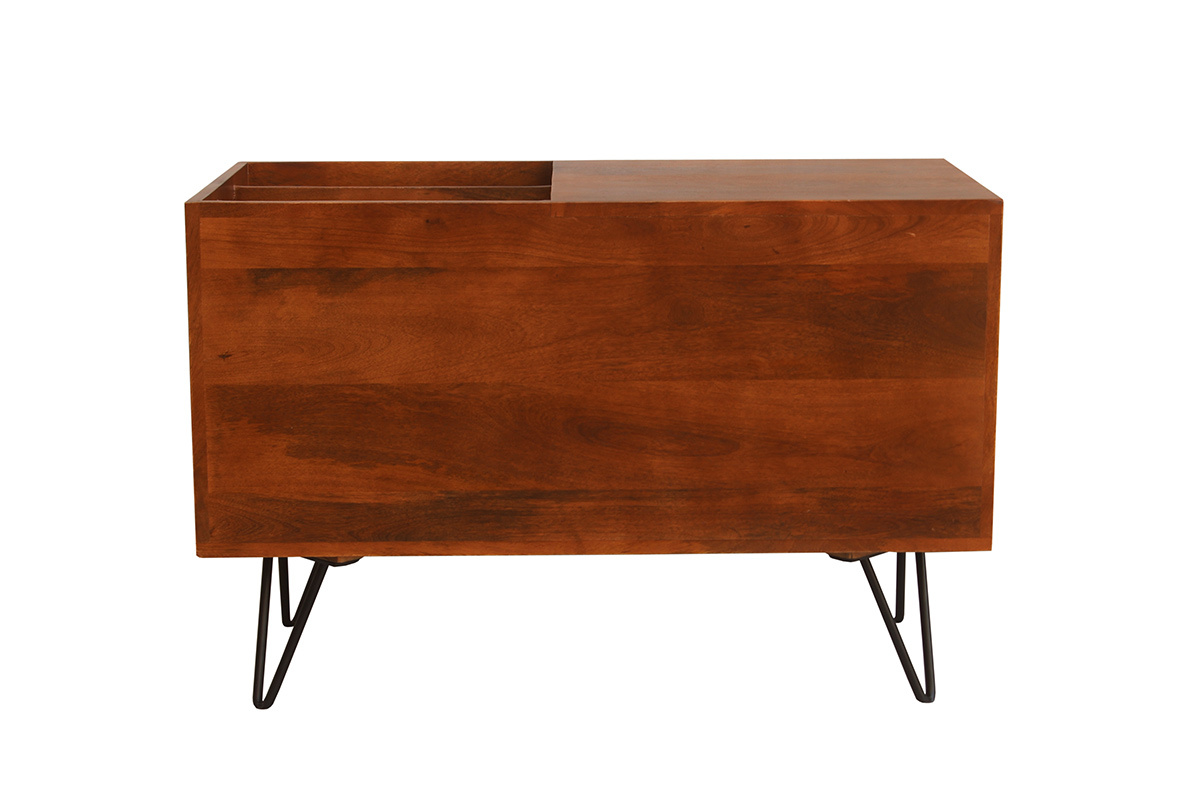 Credenza da collezione vinili in legno di mango massiccio tinto e metallo L90 cm BOOGIE