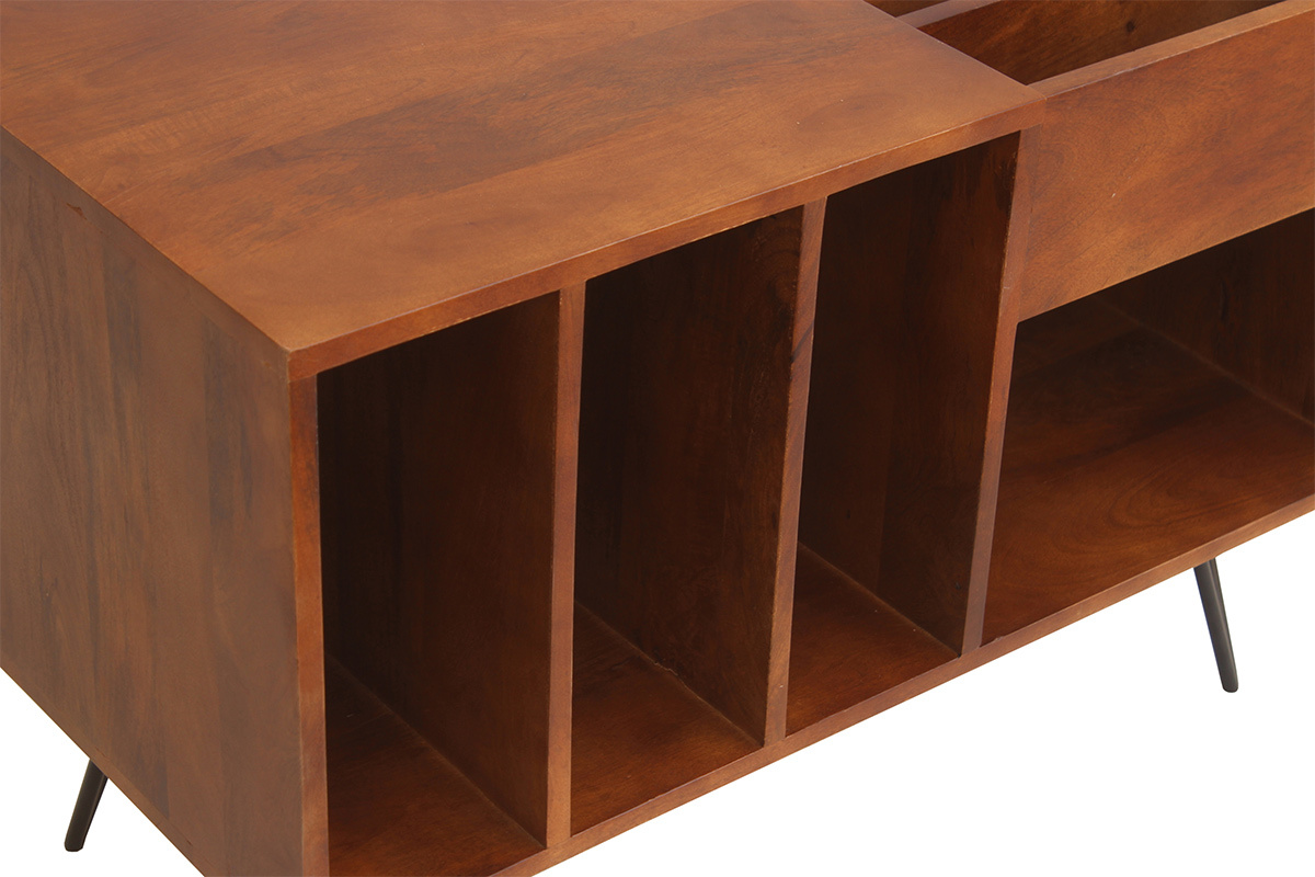 Credenza da collezione vinili in legno di mango massiccio tinto e metallo L90 cm BOOGIE