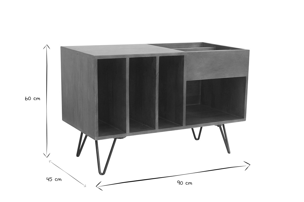 Credenza da collezione vinili in legno di mango massiccio tinto e metallo L90 cm BOOGIE
