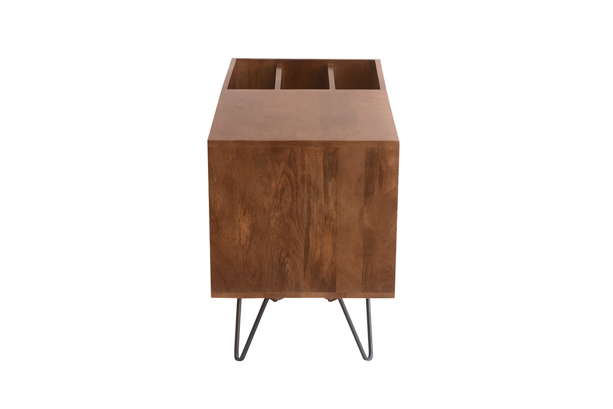 Credenza da collezione vinili in legno di mango massiccio tinto e metallo L90 cm BOOGIE