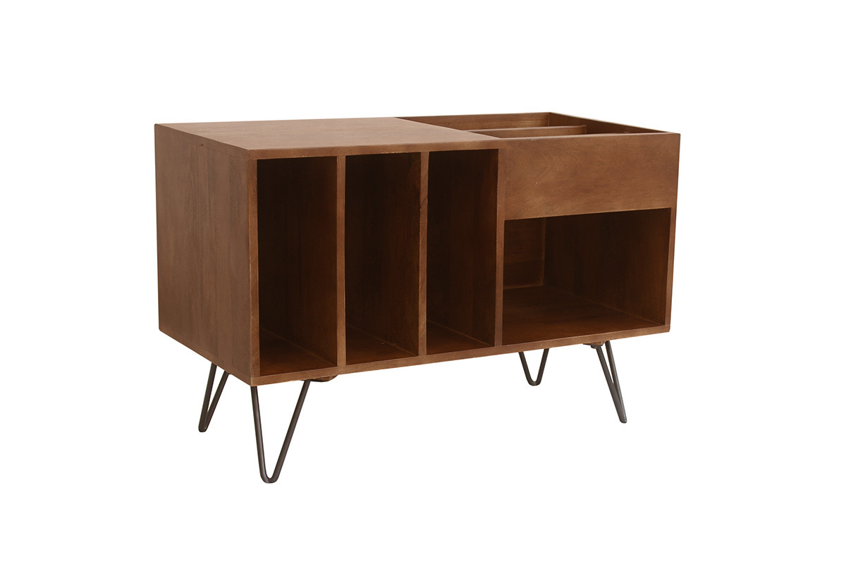 Credenza da collezione vinili in legno di mango massiccio tinto e metallo L90 cm BOOGIE