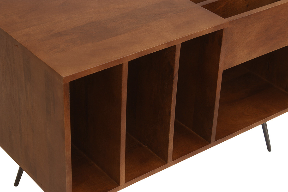 Credenza da collezione vinili in legno di mango massiccio tinto e metallo L90 cm BOOGIE