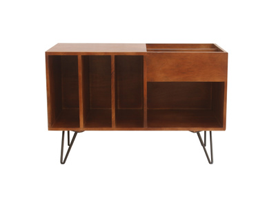 Credenza da collezione vinili in legno di mango massiccio tinto e metallo L90 cm BOOGIE