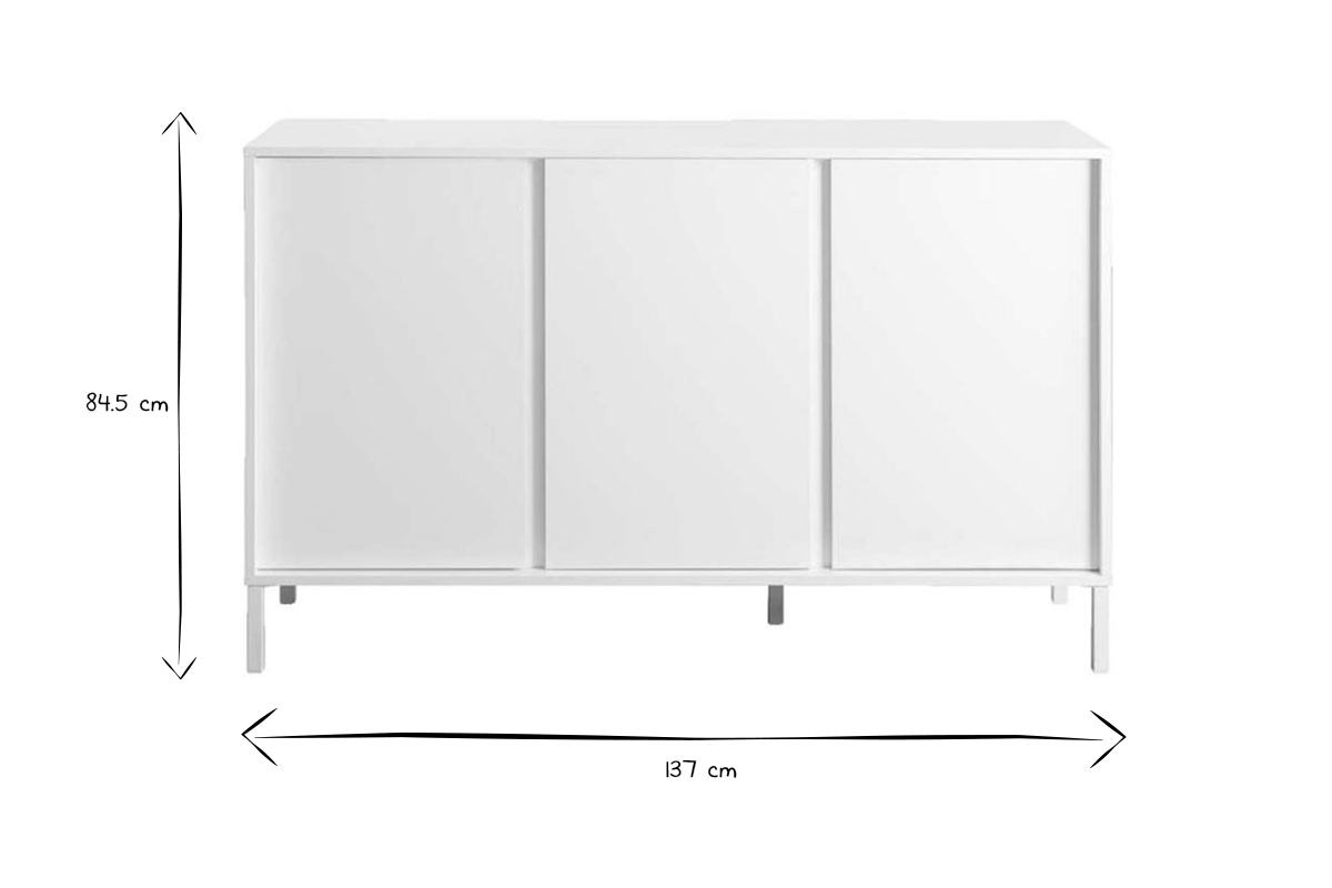 Credenza design 3 ante bianco laccato base metallo bianco L137 cm MIKY