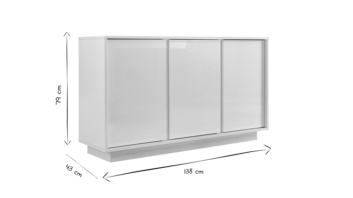 Credenza design 3 ante laccato lucido bianco L138 cm COMO