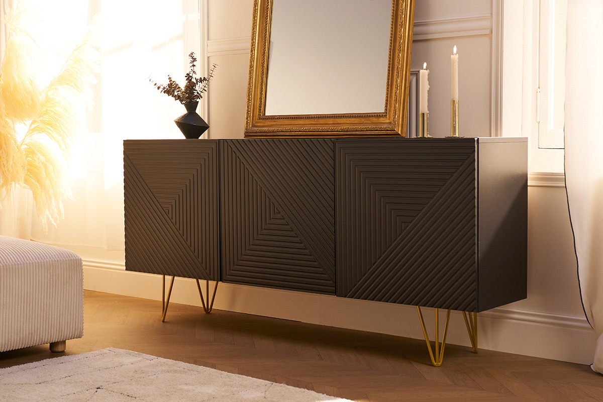 Credenza design bianco e dorato L160 cm OZEN