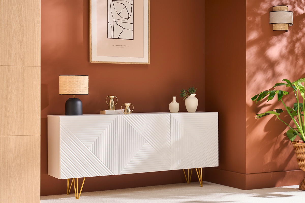 Credenza design bianco e dorato L160 cm OZEN